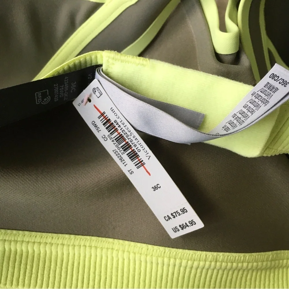 Victoria's Secret Olive Green Seamless Bralette with Lime Trim 36C